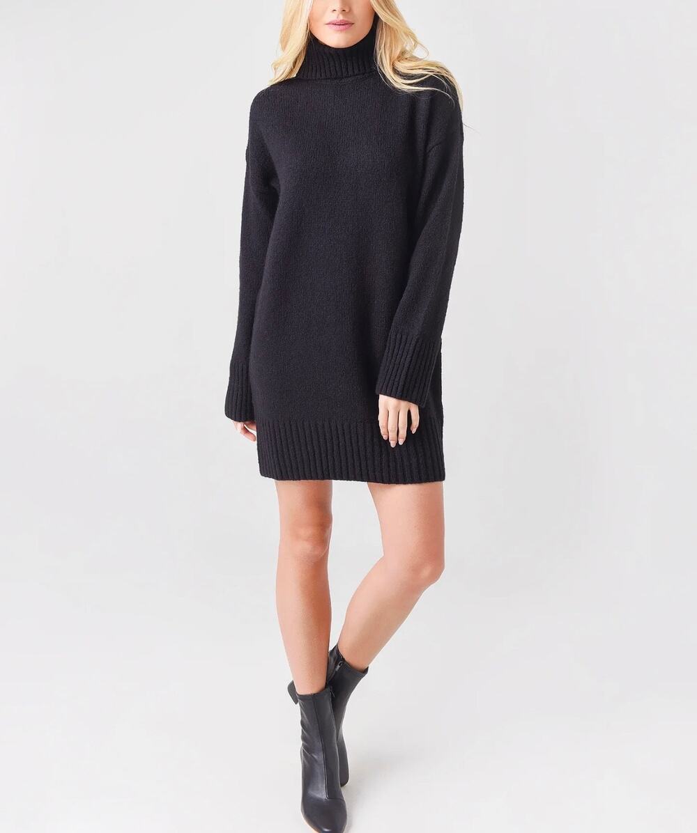 FRAME Black Virgin Wool, Silk, and Cashmere Turtleneck Sweater Dress Size Large